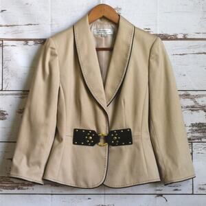 TAHARI ARTHUR S. LEVINE Women's Studded Closure Stitch Trim Blazer Size 4